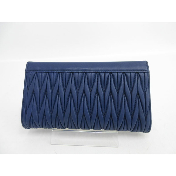 Miu Miu Matelasse Tri fold Long Wallet Blue Leather - Picture 2 of 9
